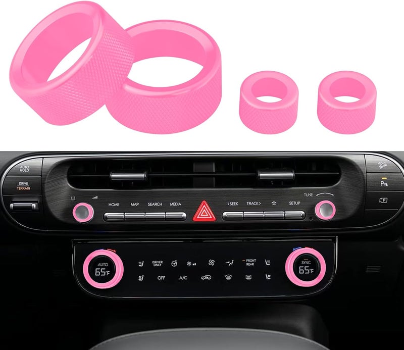 HDUFC for Hyundai Palisade 2026+Aluminum Interior Volume/air Conditioning knob Ring Trim Covers (4-Piece Set) (Pink) - Image 1